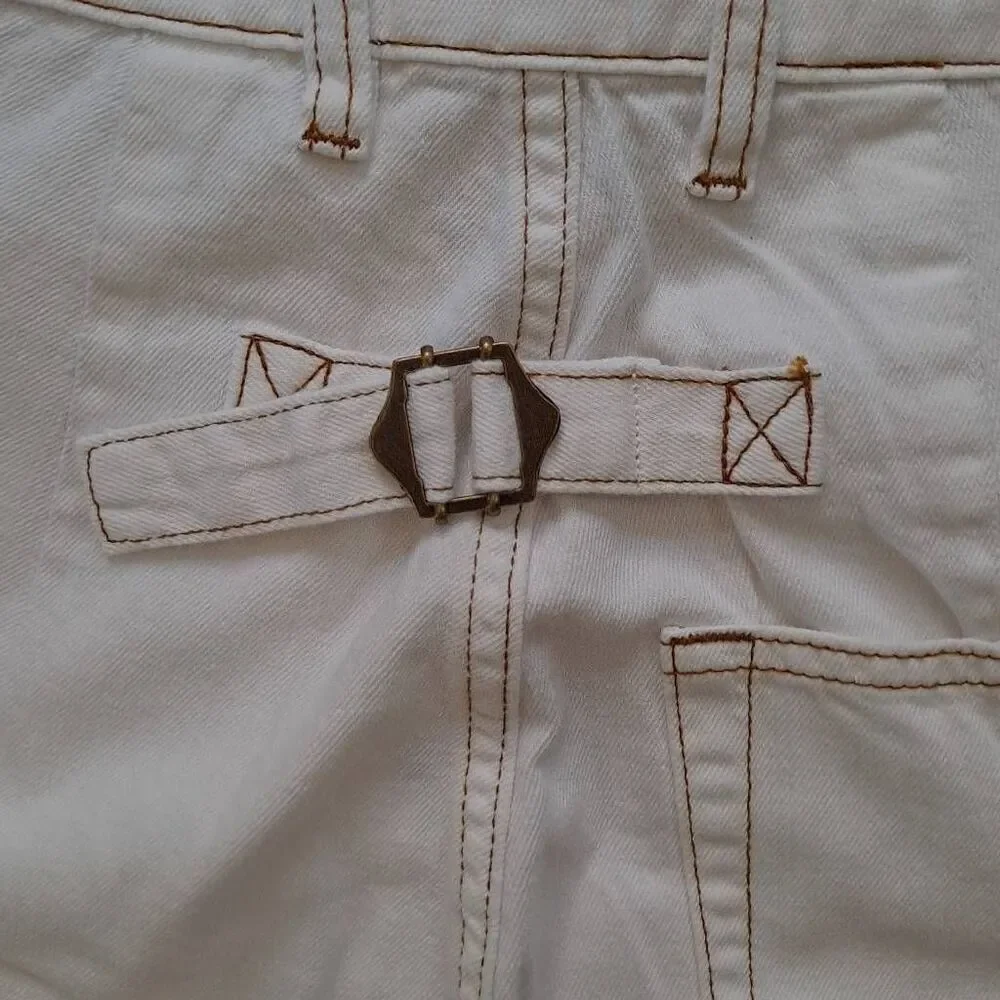 Sandrine Rose Wide Leg Cinch Back Denim Jeans White 24
